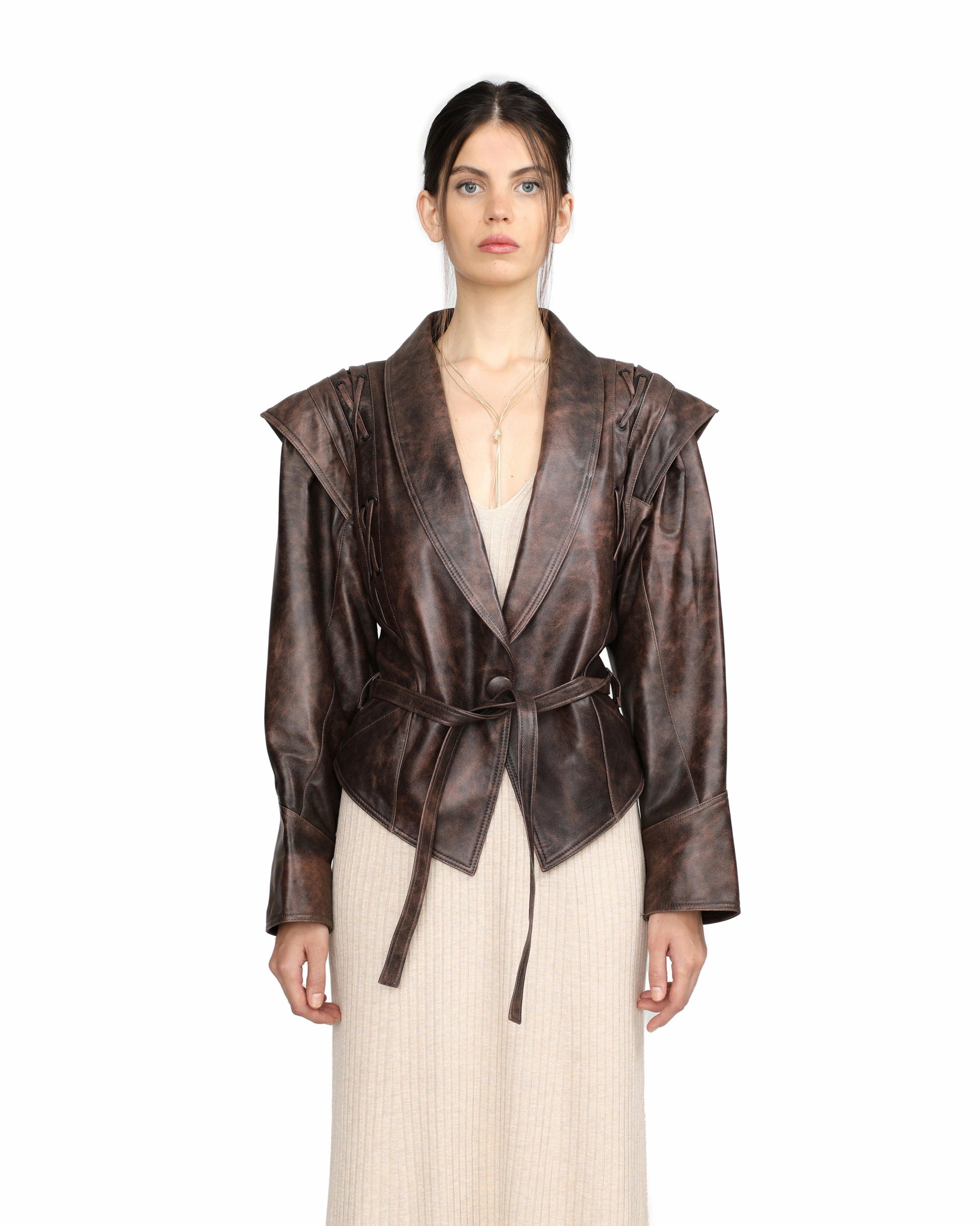 Short Leather Jacket - Women’s Belted Faux Leather Belted Jacket