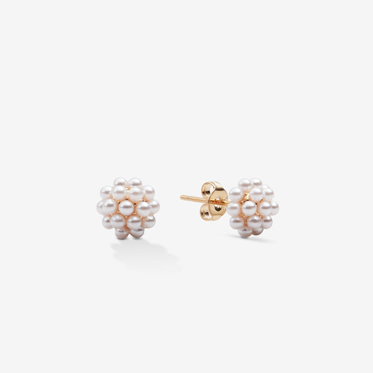 Elegant Lily Pearl Stud Earrings in gold setting, showcasing classic pearl design for versatile style.