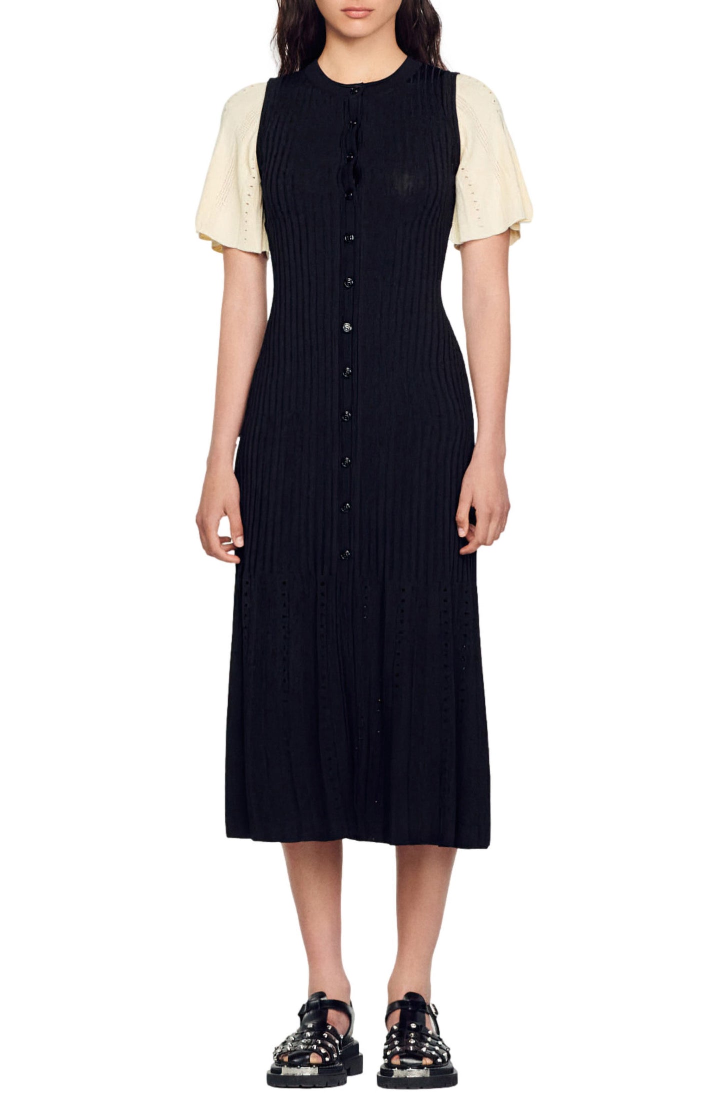 Knit Midi Dress - Womens Short Sleeve Ribbed Knit Classy Midi Dress