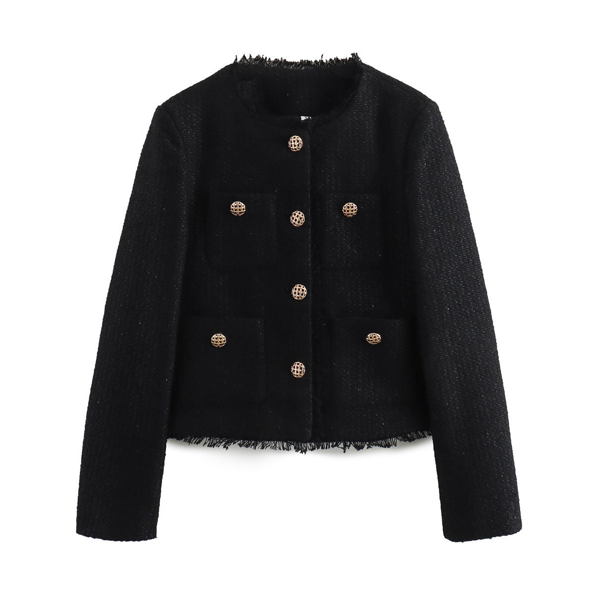 Short Wool Coat - Womens Buttoned Long Sleeved Wool Short Suit Coat 