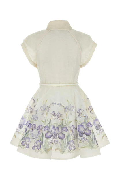 White Collared Dress - Women's Floral Print Belted Summer Dress