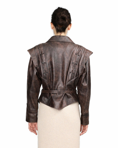 Short Leather Jacket - Women’s Belted Faux Leather Belted Jacket