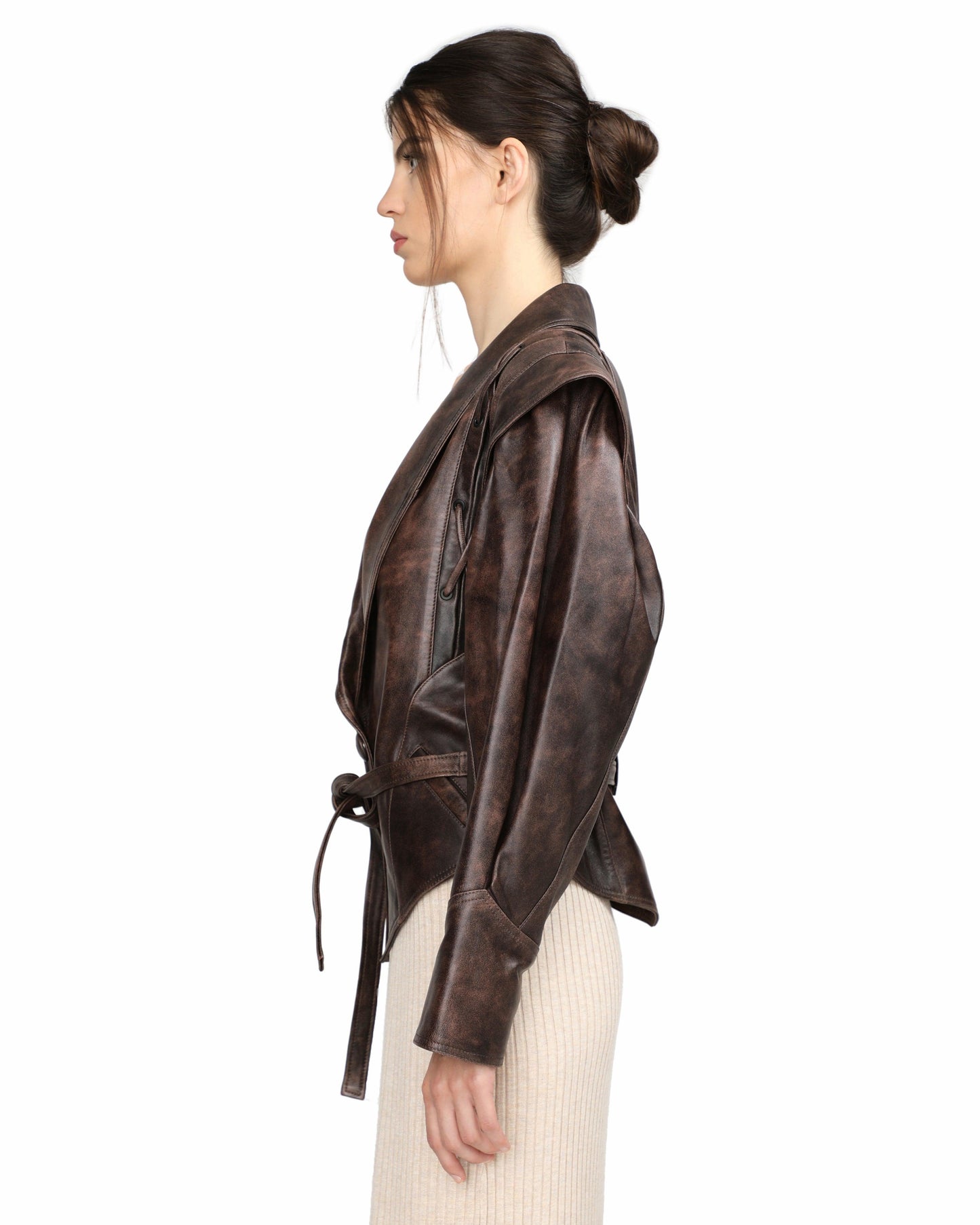 Short Leather Jacket - Women’s Belted Faux Leather Belted Jacket