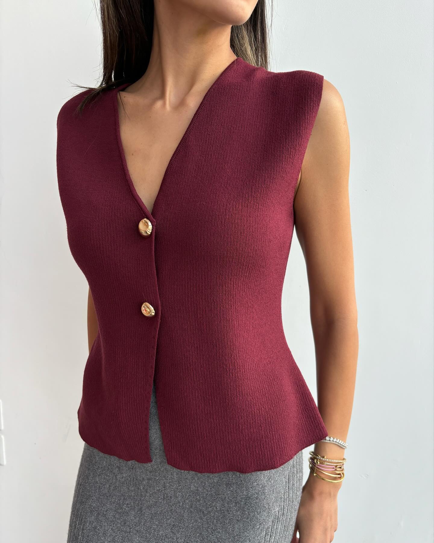 Button-Up Sleeveless Shirt - Womens Sleeveless Button Up Knit Top