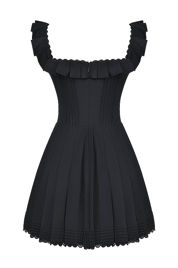 Ruffle Mini Dress - Womens Sleeveless Straight Neckline Fit and Flare