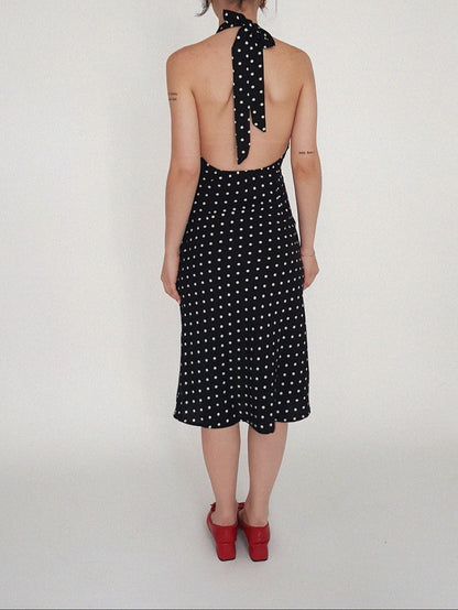 Mitzi Polka-Dot Halter Dress